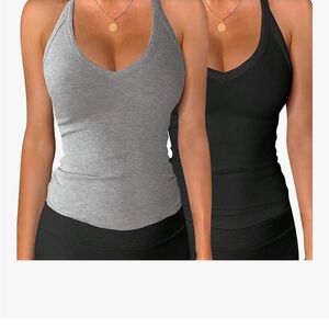Women's Gray and Black Ribbed Tank Tops